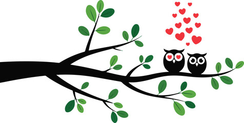 Cute owls in love on tree vector