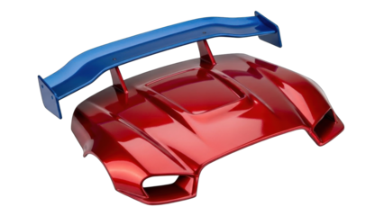 Red and Blue RC Car Body Shell with Spoiler.