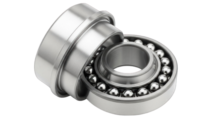 Two shiny metal ball bearings for industrial machinery.