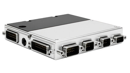 Industrial electronic control unit with multiple connectors.