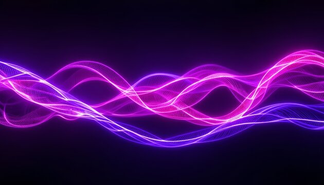 Vibrant pink and purple neon light trails twisting across a dark background