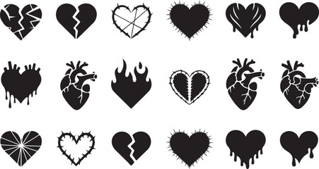 Heart tattoo gothic set, graffiti rock flame shape kit, vector u2k abstract love logo concept. Valentine punk retro sticker collection, neotribal web goth decoration. Dripping heart tattoo prints 
