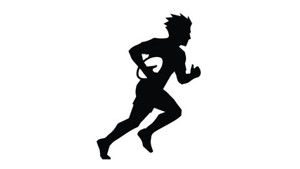 Black silhouette of a male rugby player running with a ball