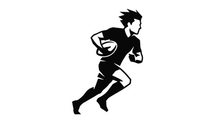 Stylized Rugby Player Running with Ball - Black and White Vector Illustration