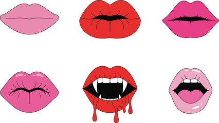 Lipstick kiss collection. Isolated vector clipart