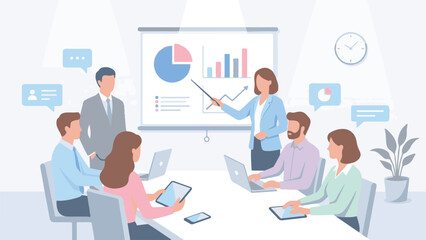 Team Business Presentation, Analyzing Data Charts and Discussing Strategy