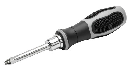 Close up of a multi-bit screwdriver with a comfortable grip.