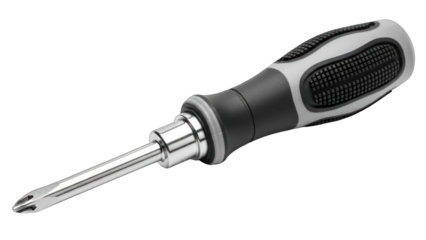 Close up of a multi-bit screwdriver with a comfortable grip.