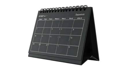 Angled, dark-toned calendar displays a month's dates with a wire spiral binding