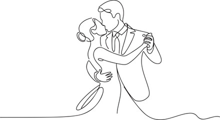 One continuous drawn line wedding drawn from the hand picture silhouette. line art. The characters of the bride and groom of the husband and wife are married. vector illustration. Vector