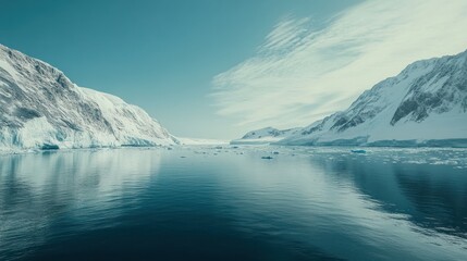 Serene Arctic Landscape - Icebergs and Reflections in Calm Waters.