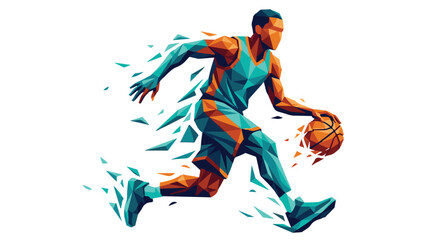 Geometric abstract basketball player dribbling on a white background © StockStudio