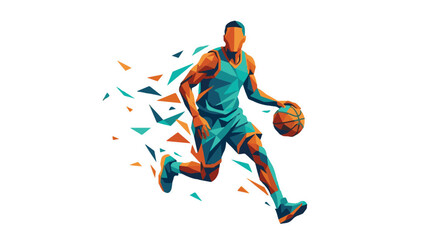 Abstract geometric basketball player dribbling in a vibrant low poly style