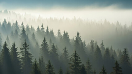 Fototapeta premium Fog Rolling Through Pine Trees