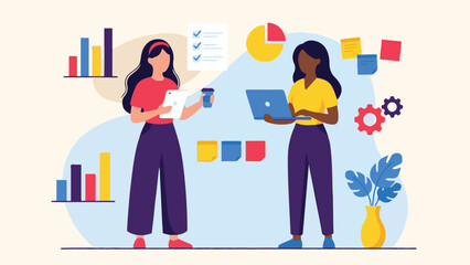 Business Women Collaborating on Project, Using Digital Tools & Data