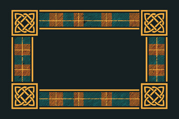 Traditional scottish tartan and celtic knot frame on a dark background