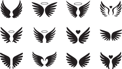 Set of angel wings vector silhouettes