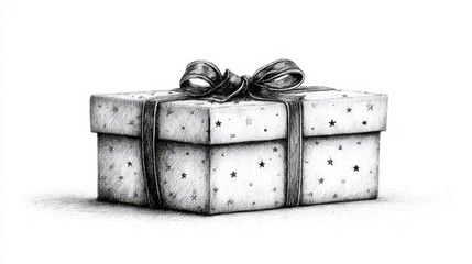 Hand-drawn gift box with stars, tied with ribbon and bow