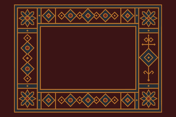 Ornate traditional geometric border with a dark red background and classic motifs