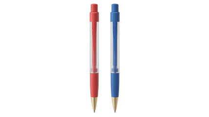 Red and Blue Ballpoint Pens on White Background