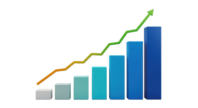 Growing bar chart isolated on transparent background