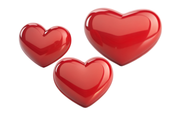 Glossy Red Heart Shapes Isolated on White Background Love Concept