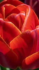 Close up of a vibrant red double tulip flower petals