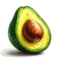 Vibrant, cross-section of a ripe, green fruit with a large seed