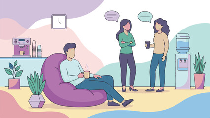 Colleagues relaxing and communicating in a casual modern office break room