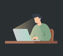 Focused Work on Laptop at Night