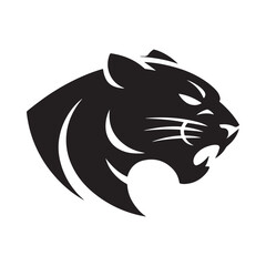 A striking black and white illustration depicts the head of a panther showcasing its powerful features and intense focused gaze