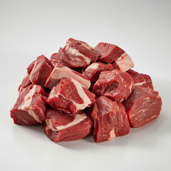 Obraz premium raw diced beef meat cubes isolated on white background for cooking ingredients