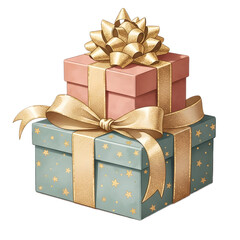 Obraz premium Stacked gift boxes with gold ribbon and bows present