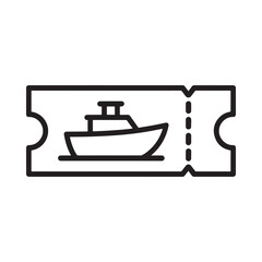 A simple black and white line drawing depicts a ticket or admission pass featuring a small sailboat illustration on it