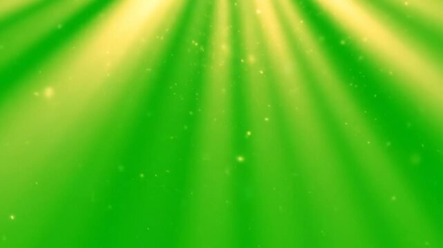 Abstract green background with shimmering particles and bright sun rays beaming down, nature