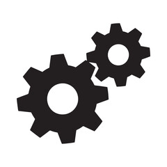 A simple black and white illustration depicts two interlocking gear icons symbolizing mechanics engineering and system processes that are connected