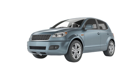 Blue Car on White Background, Isolated, Front View