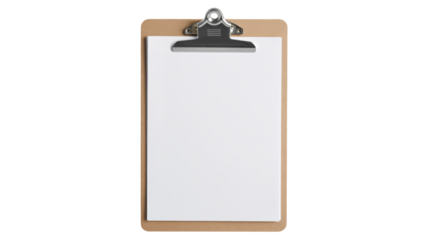 Wooden Clipboard with Blank White Paper Isolated on White Background