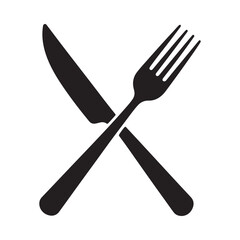 A simple black and white illustration depicts a crossed fork and knife symbolizing dining restaurants and culinary experiences