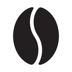 A simple isolated illustration of a single coffee bean showcasing its distinctive shape and split down the middle in black and white