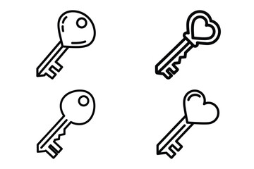key of love outline icon set for graphic designs. Icons vector design
