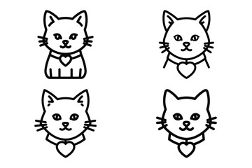 kitten with heart outline icon set for graphic designs. Icons vector design