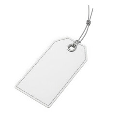 Blank white tag with string attached to it isolated on transparent background