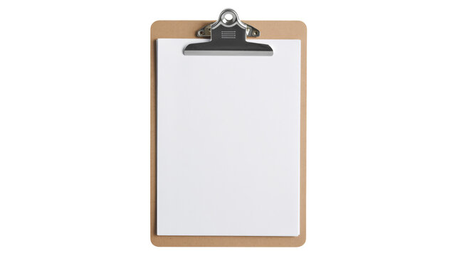 Wooden Clipboard with Blank White Paper Isolated on White Background