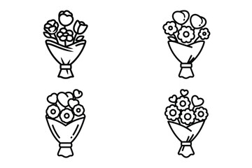 love flower bouquet outline icon set for graphic designs. Icons vector design