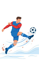 Male soccer player kicking ball, dynamic sports action illustration