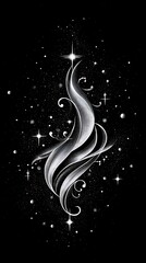 Stylish swirl design with cosmic elements and stars on a black background

