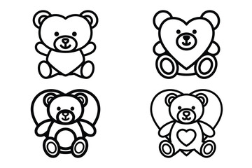 teddy bear heart outline icon set for graphic designs. Icons vector design