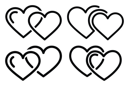 two hearts intertwined outline icon set for graphic designs. Icons vector design