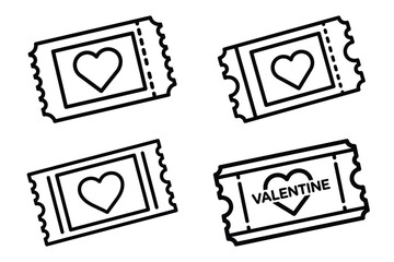 valentine movie ticket outline icon set for graphic designs. Icons vector design